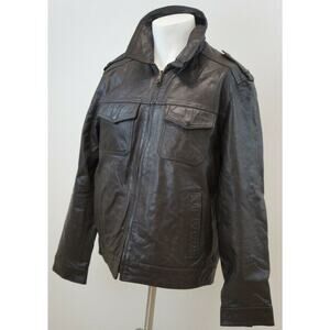 Tommy Hilfiger Vintage Brown Leather Jacket Aviator Bomber with lining Size L